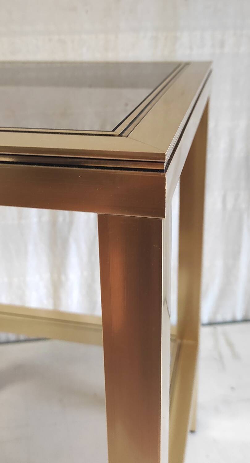 Side table in gilded metal and smoked glass - mid. 20th century