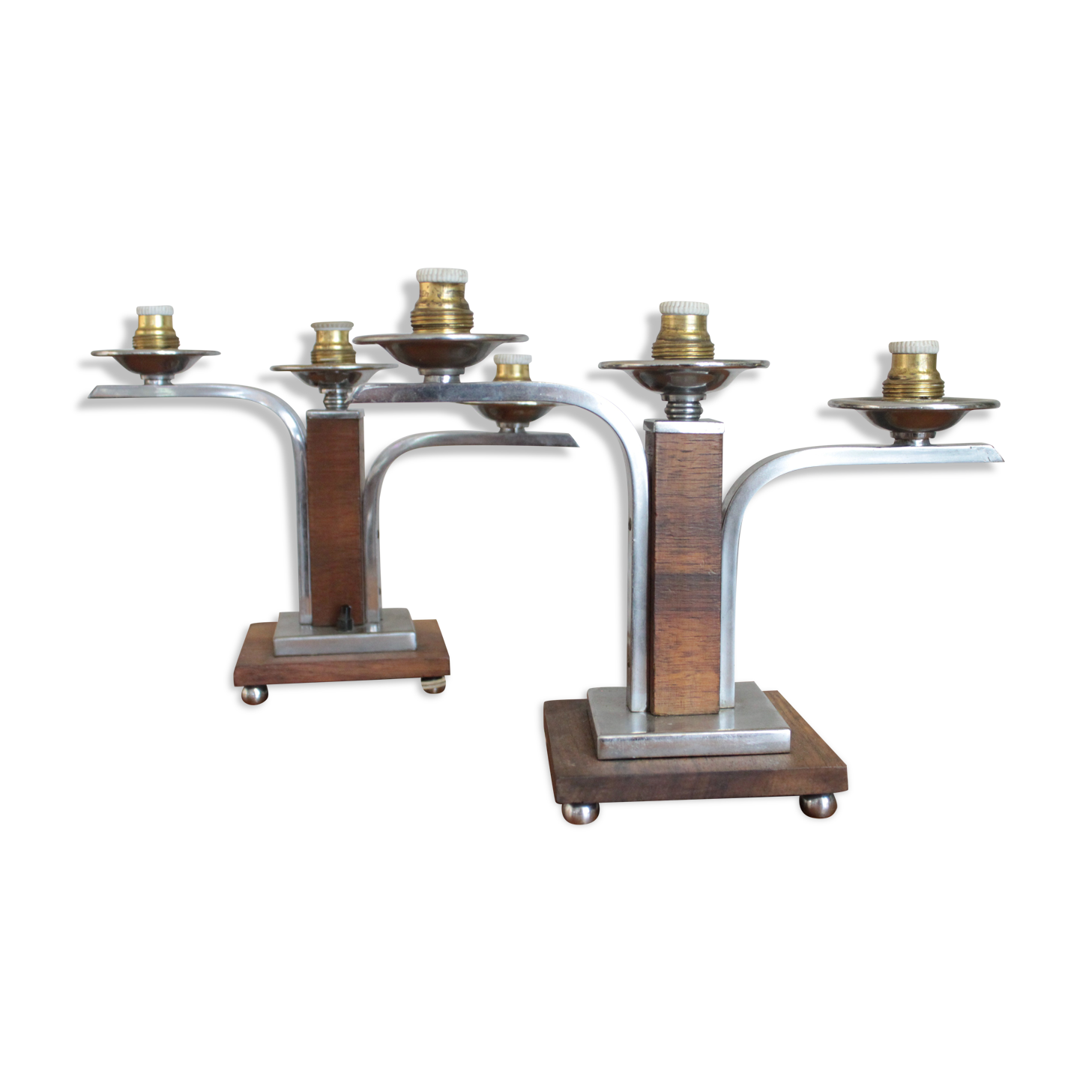 Pair of Art Deco rosewood chandelier table lamp