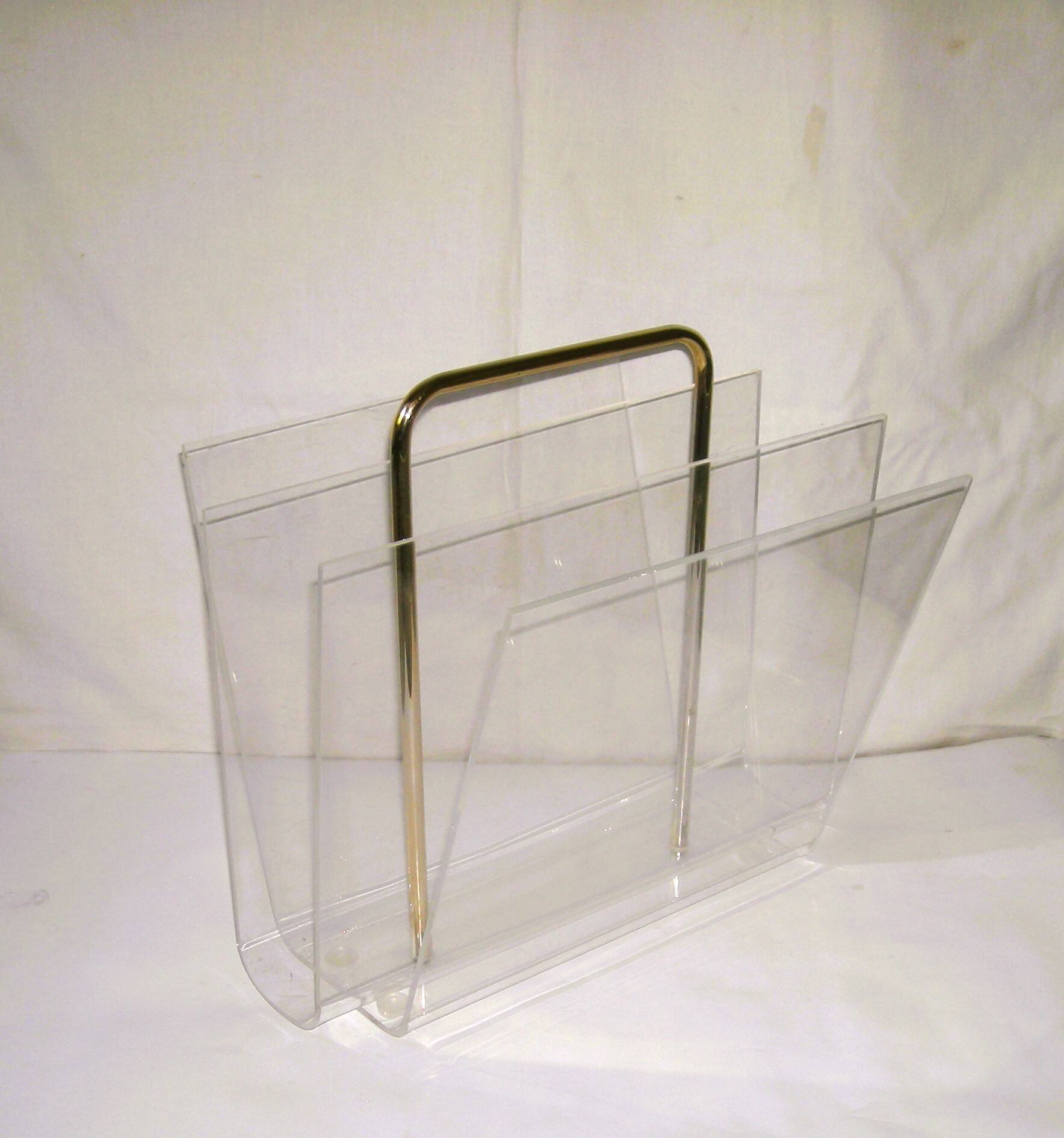 1970s plexiglass magazine rack
