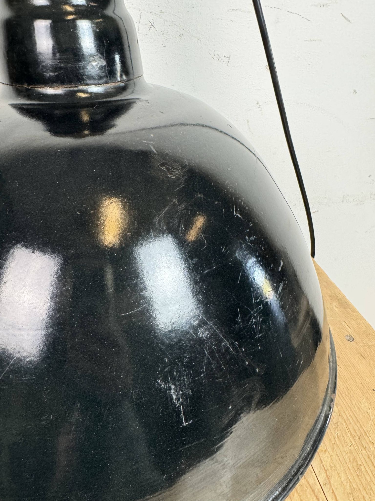 East German Black Enamel Factory Light by Lbd Veb Leuchtenbau Dresden, 1950