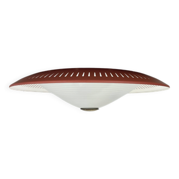 Modernist Stilnovo Style Metal glass Ceiling Flushmount Light, Italy 1950s