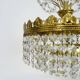 Old chandelier, brass crown ceiling light, 3 floors, 3 lights, glass pendants. 60s