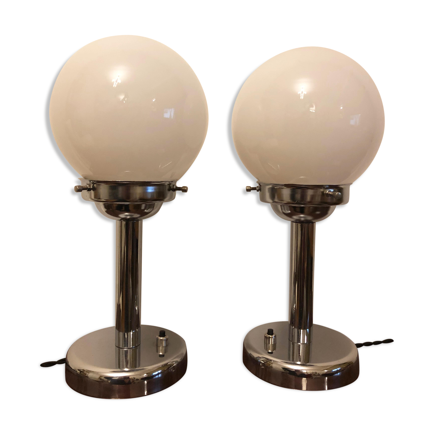 Pair of chrome lamps and opaline art deco
