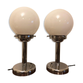 Pair of chrome lamps and opaline art deco