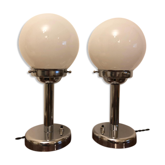 Pair of chrome lamps and opaline art deco