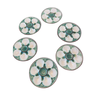 6 vintage slip oyster plates