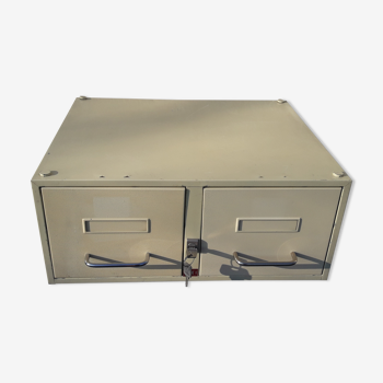 Meuble 2 tiroirs en métal industriel loft années 70 marque EMCE avec clé