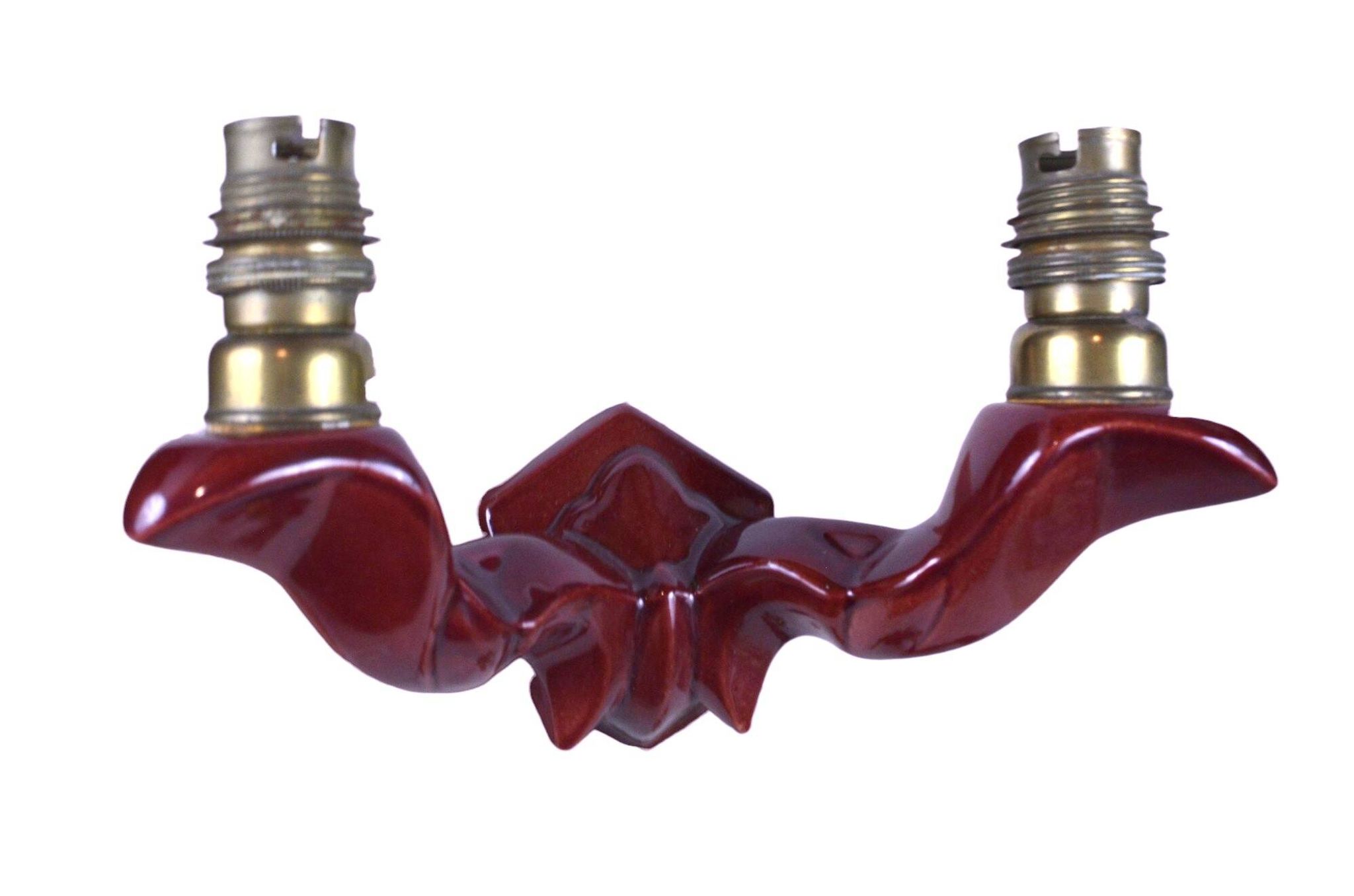 Pair of art deco wall lights in carmine red / burgundy earthenware.