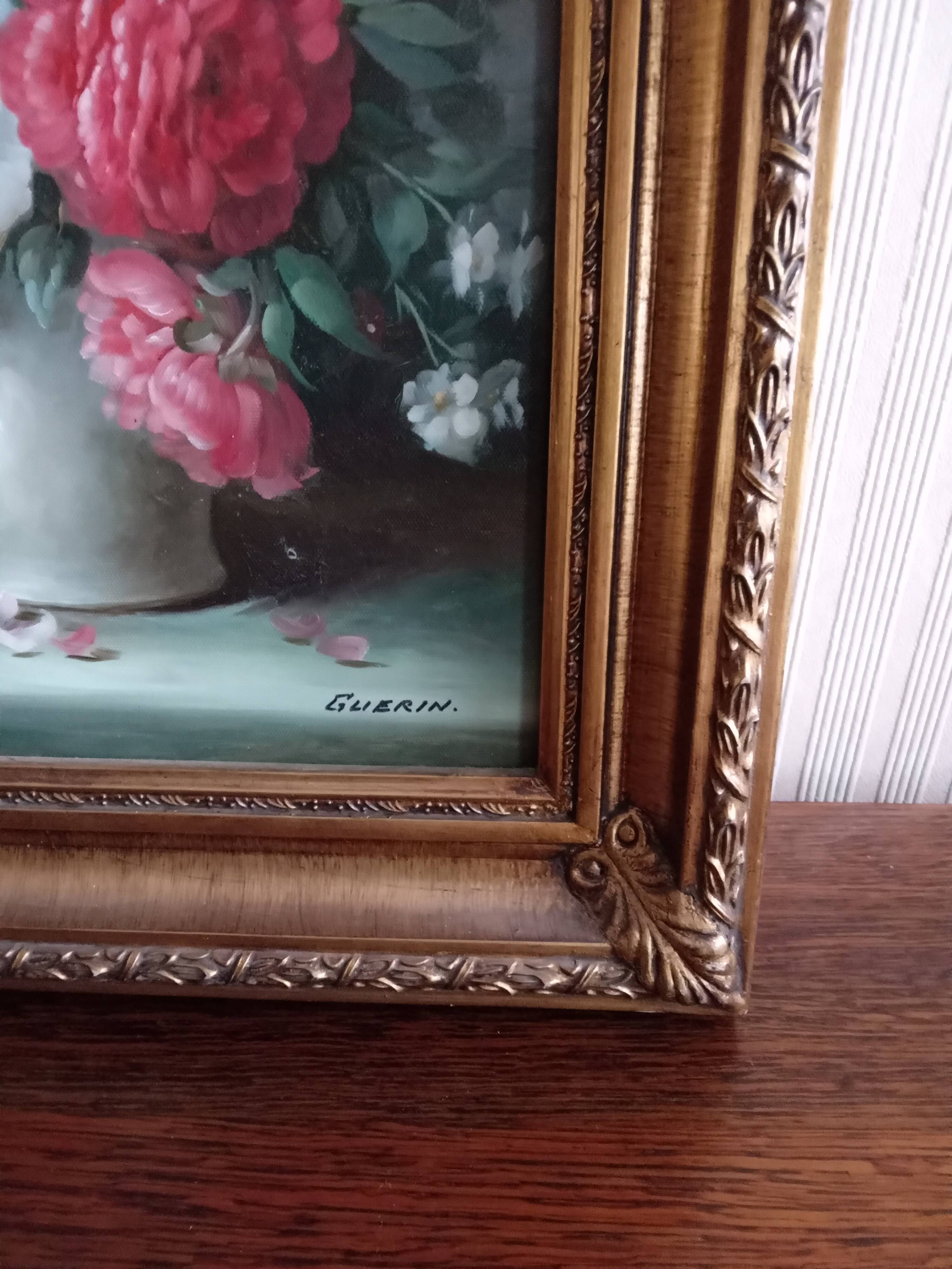 Oil on canvas, floral bouquet, signed guerin