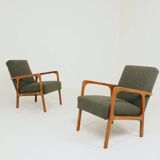 Vintage Pair Armchair Avocado Green Tweed Upholstery, 1960, Poland