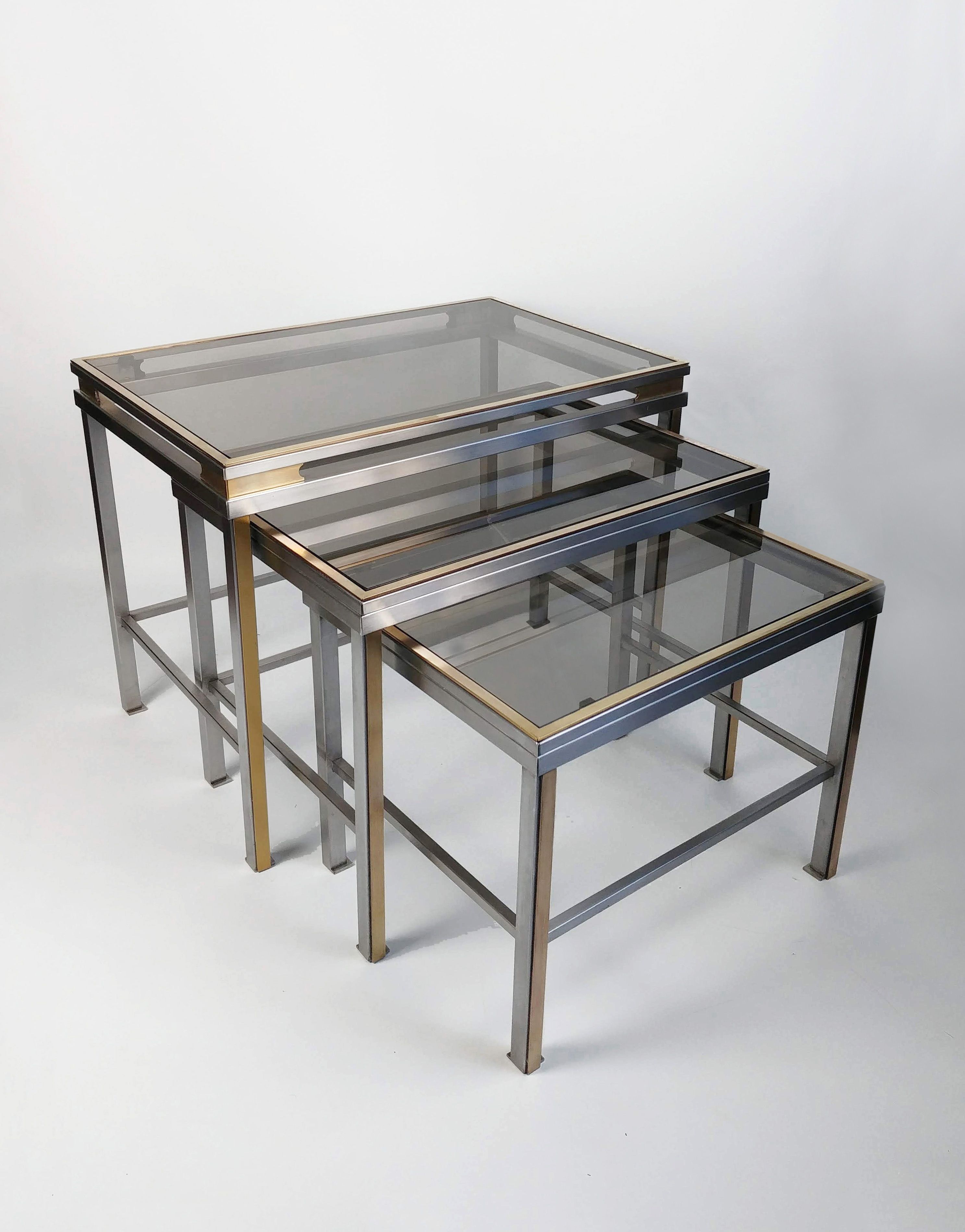 Guy Lefèvre for Maison Jansen, suite of 3 nesting tables, 1970s
