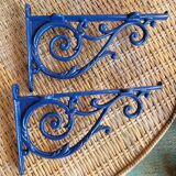 Pair of blue wrought iron shelf brackets