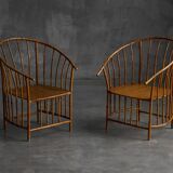 Rustic Wabi Sabi Bamboo Armchairs, France, 1970s