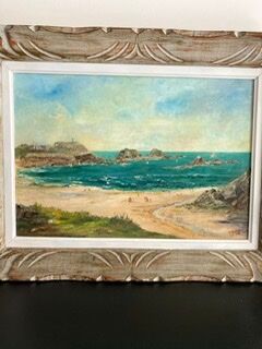 Ancient painting, Breton landscape, Saint Lunaire, signed, 1950s