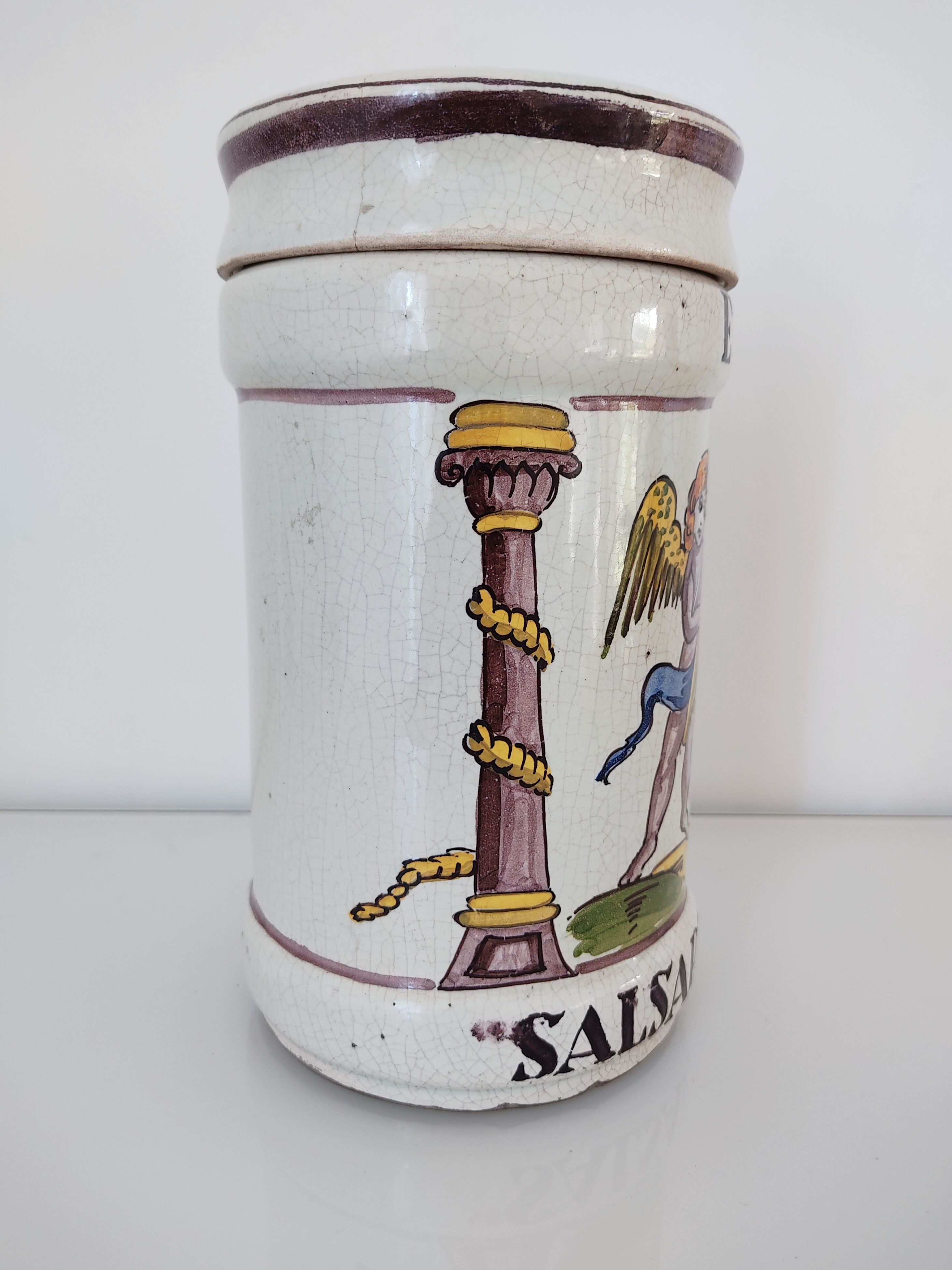 Pharmacy pot Italian earthenware angel decoration