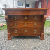 Restoration period walnut chest of drawers with a scroll handle