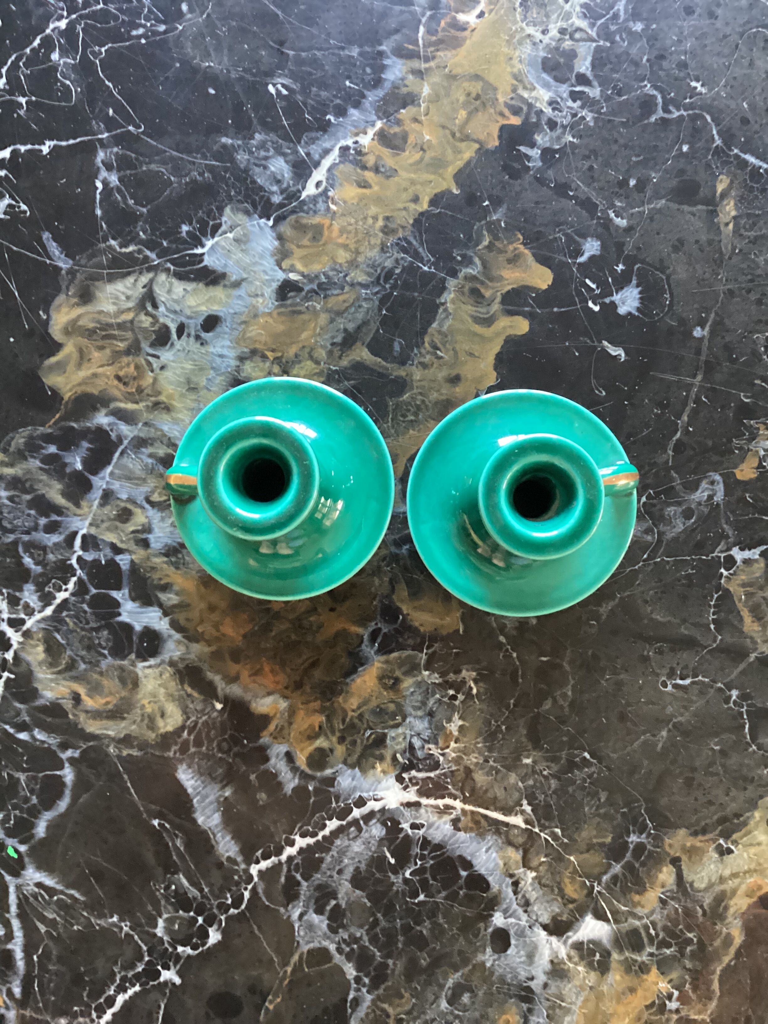 Pair of numbered ceramic candlesticks