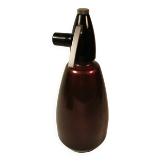 Dark burgundy Seltzer soda siphon Vintage aluminum auto-siphon