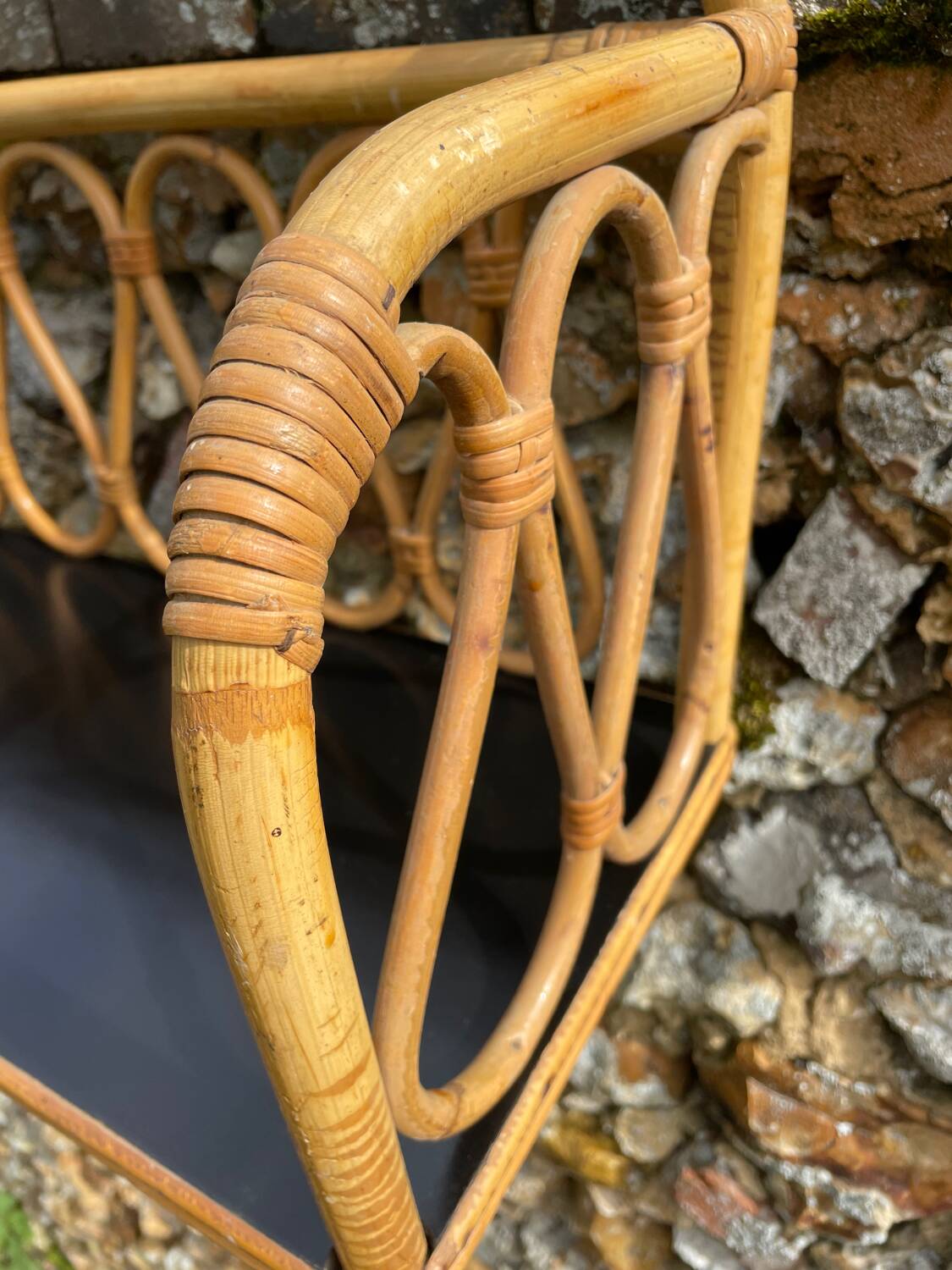 Pair of vintage light rattan wall shelves 1960