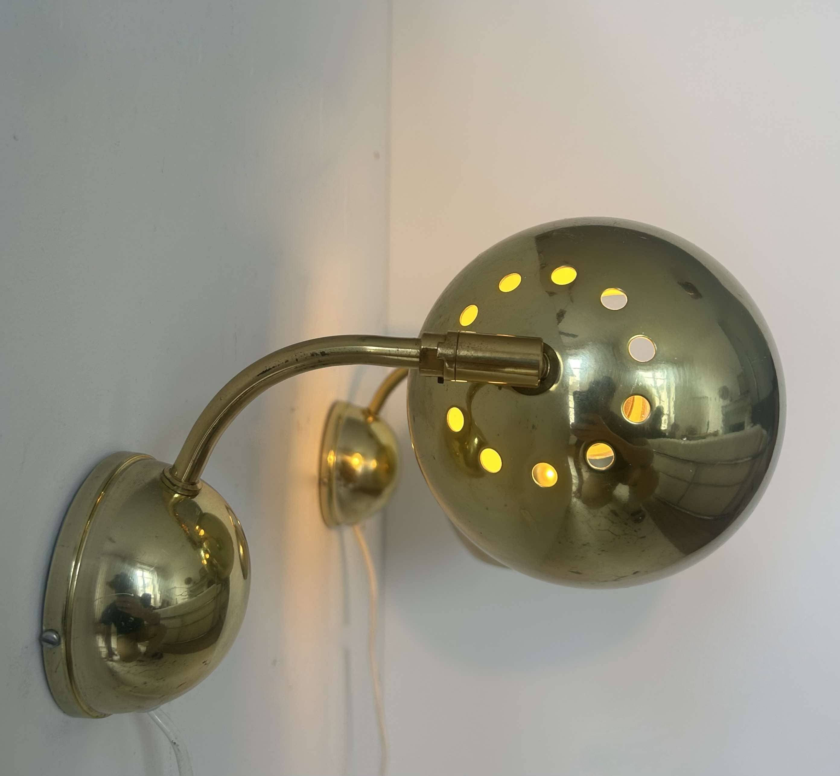 Pair of vintage adjustable wall lights, brass, Sweden 1970