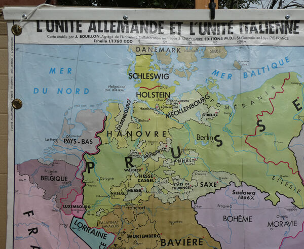 Carte d'école vintage MDI L'unité Allemande et Italienne