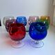 Set of 9 glasses with colored feet in blown glass 50s