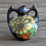 Handled Vase Gouda - Decor "Zonnebloem" (Sunflower) - Netherlands, 1930/50