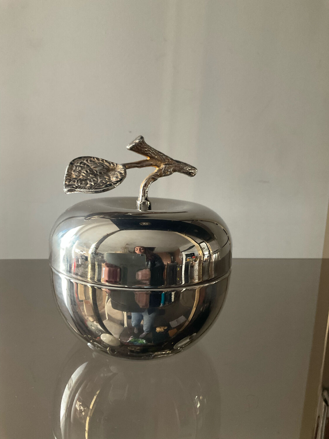 Empty pocket vintage silver metal apple box
