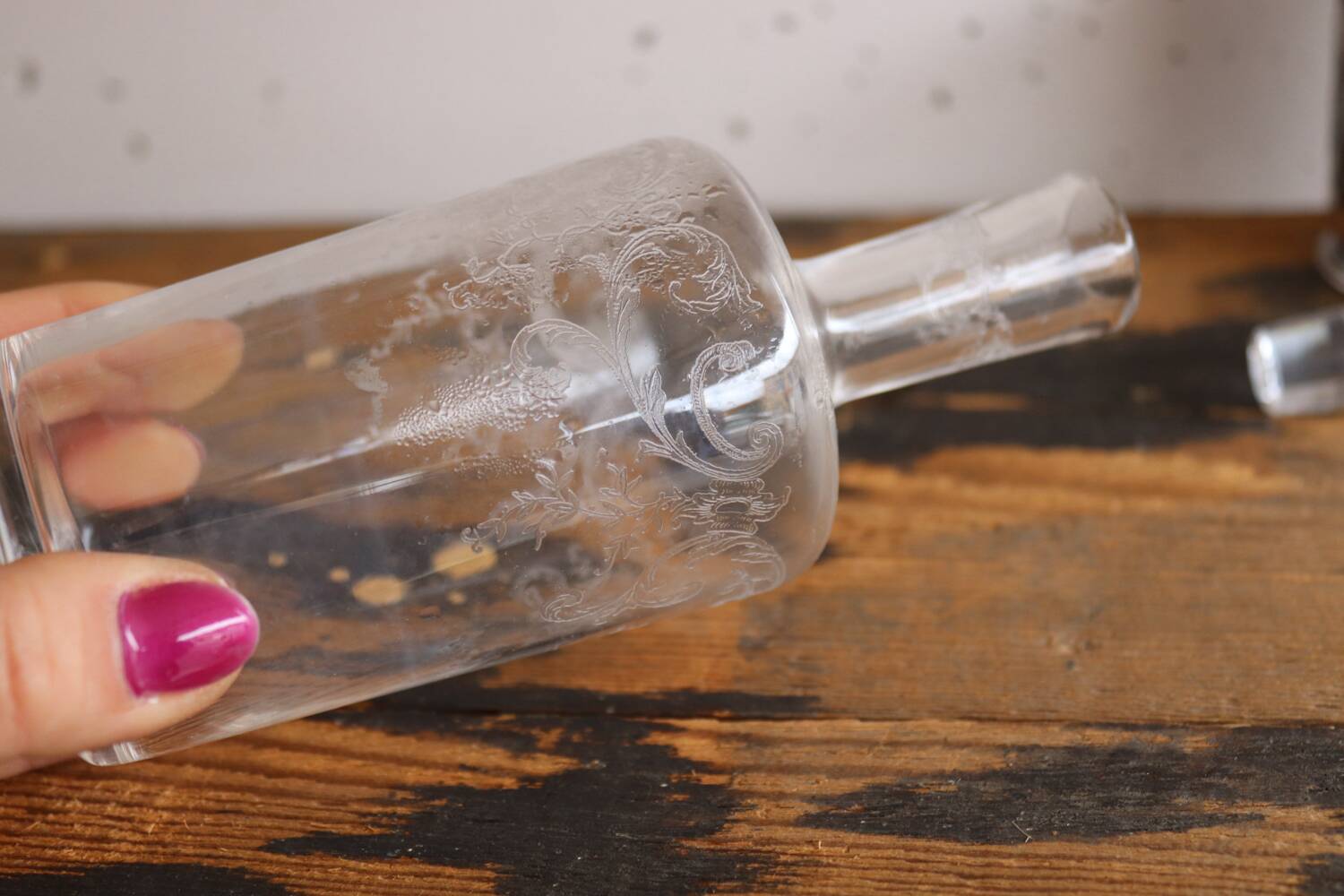 Antique glass bottle engraved and silver-plated metal – Gallia hallmark