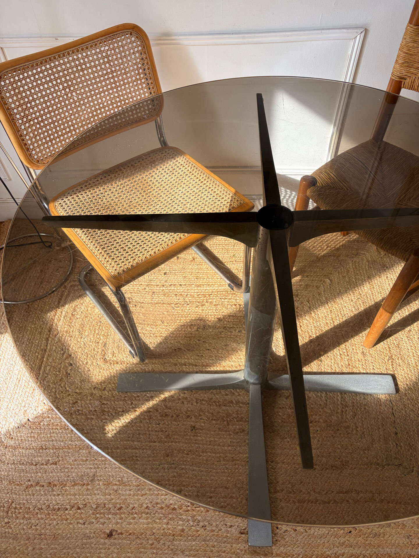 Dining table in metal and smoked glass Roche Bobois