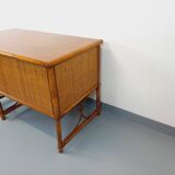 Vintage desk in rattan, woven rattan and wood, Maugrion style Roche-Bobois