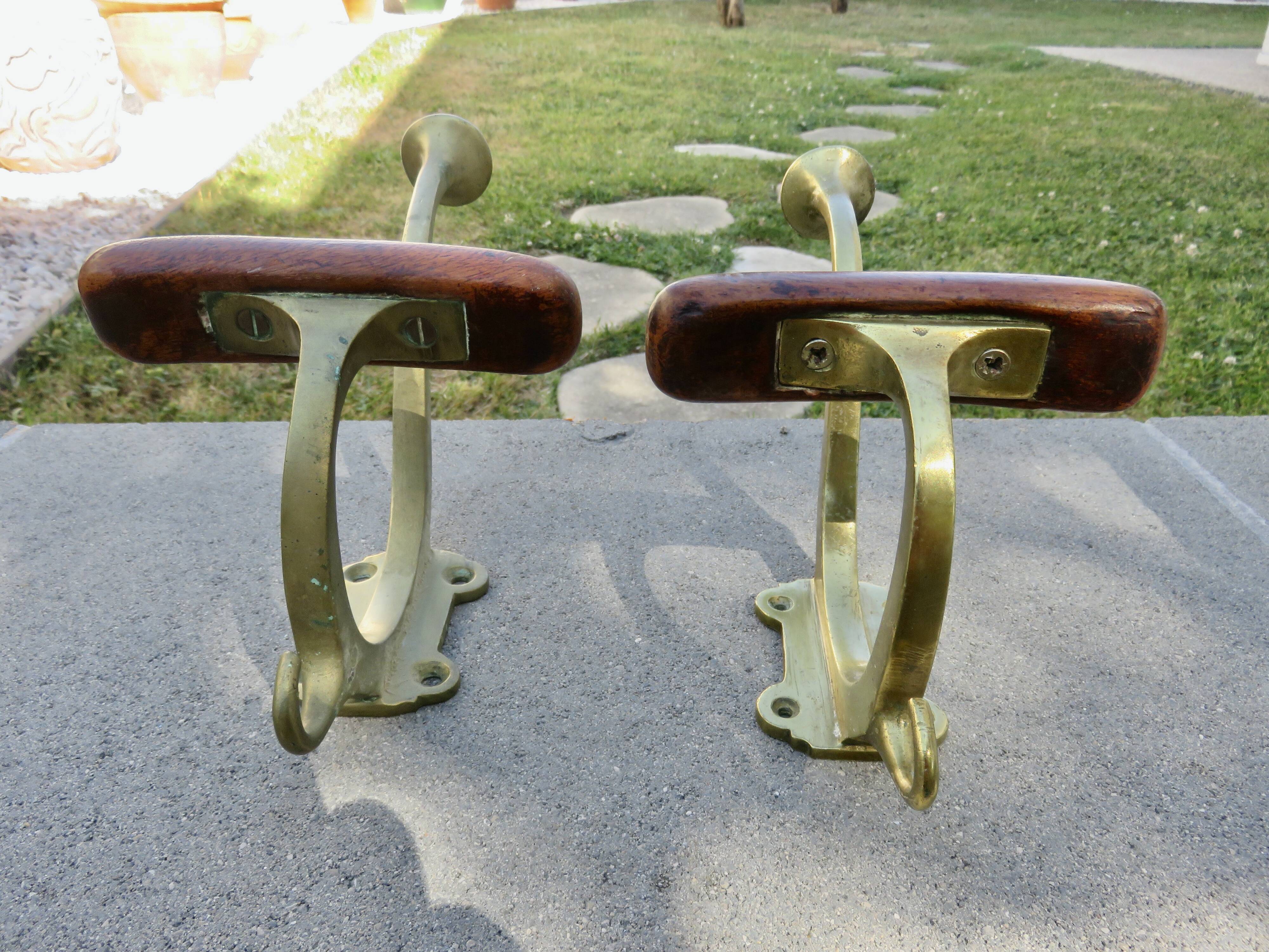 Pair of Art Nouveau coat hooks in bronze and chestnut, circa 1930.