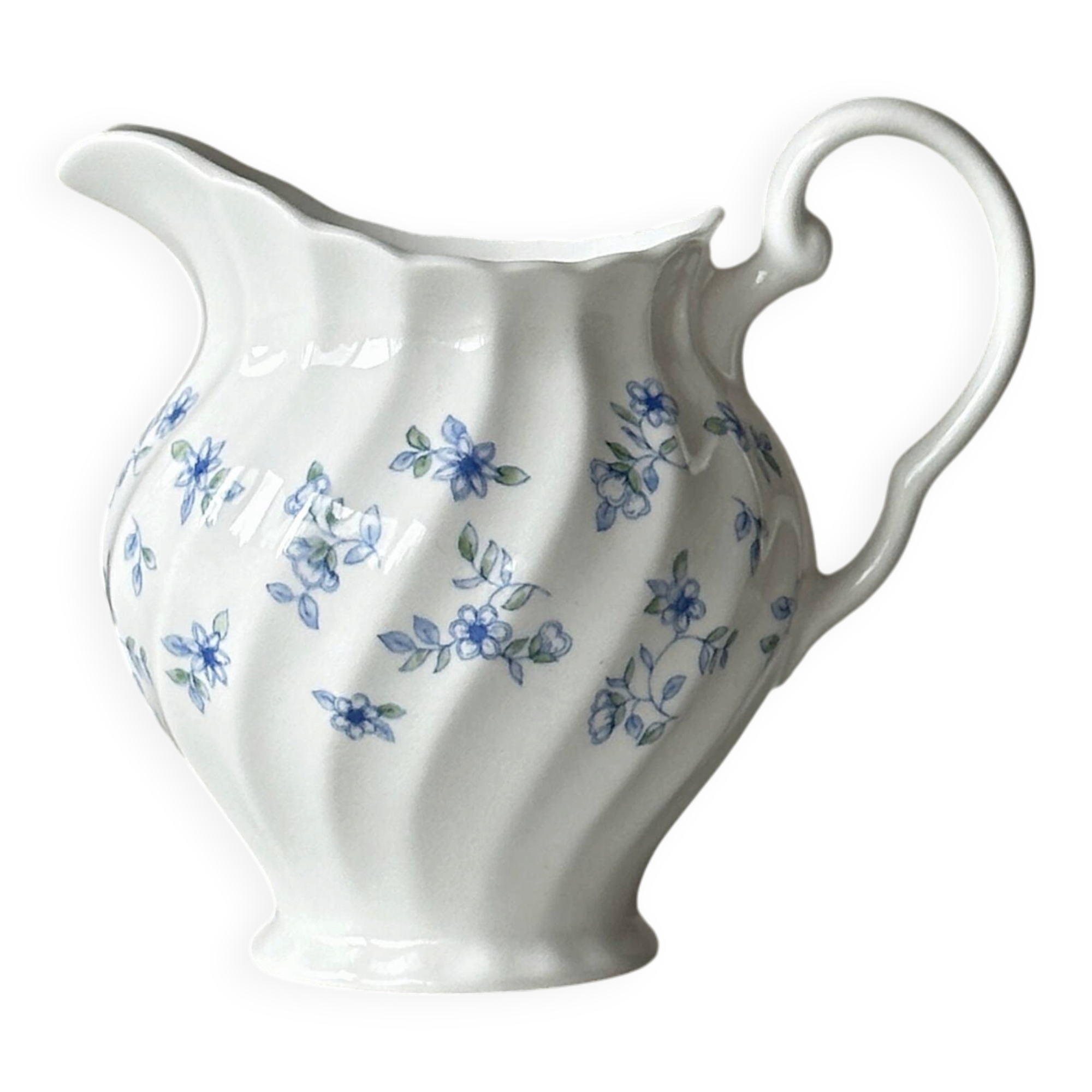 White porcelain creamer with small blue flowers – Milk jug