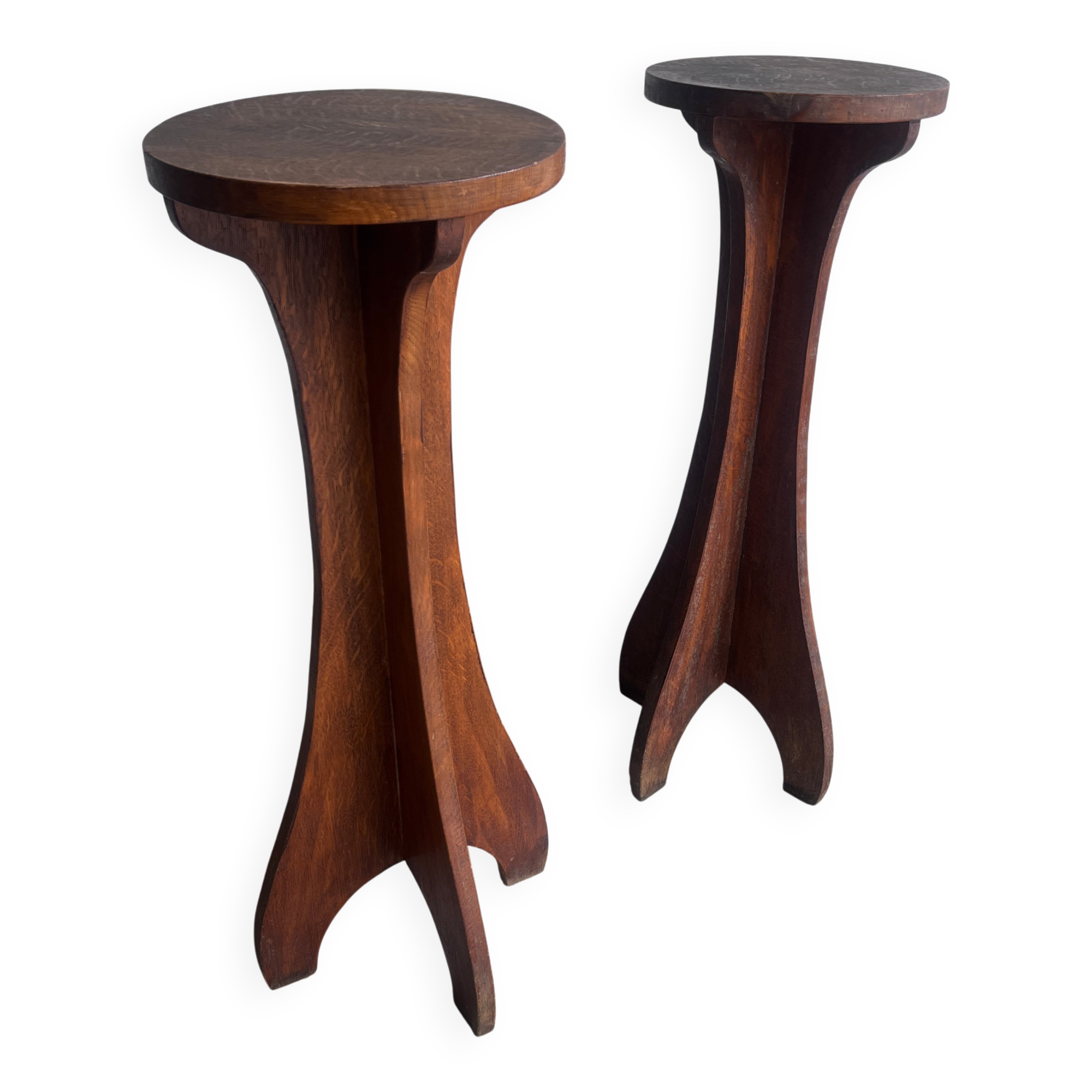 Pair of pedestal stools in wood Arts & Crafts, France, circa 1920