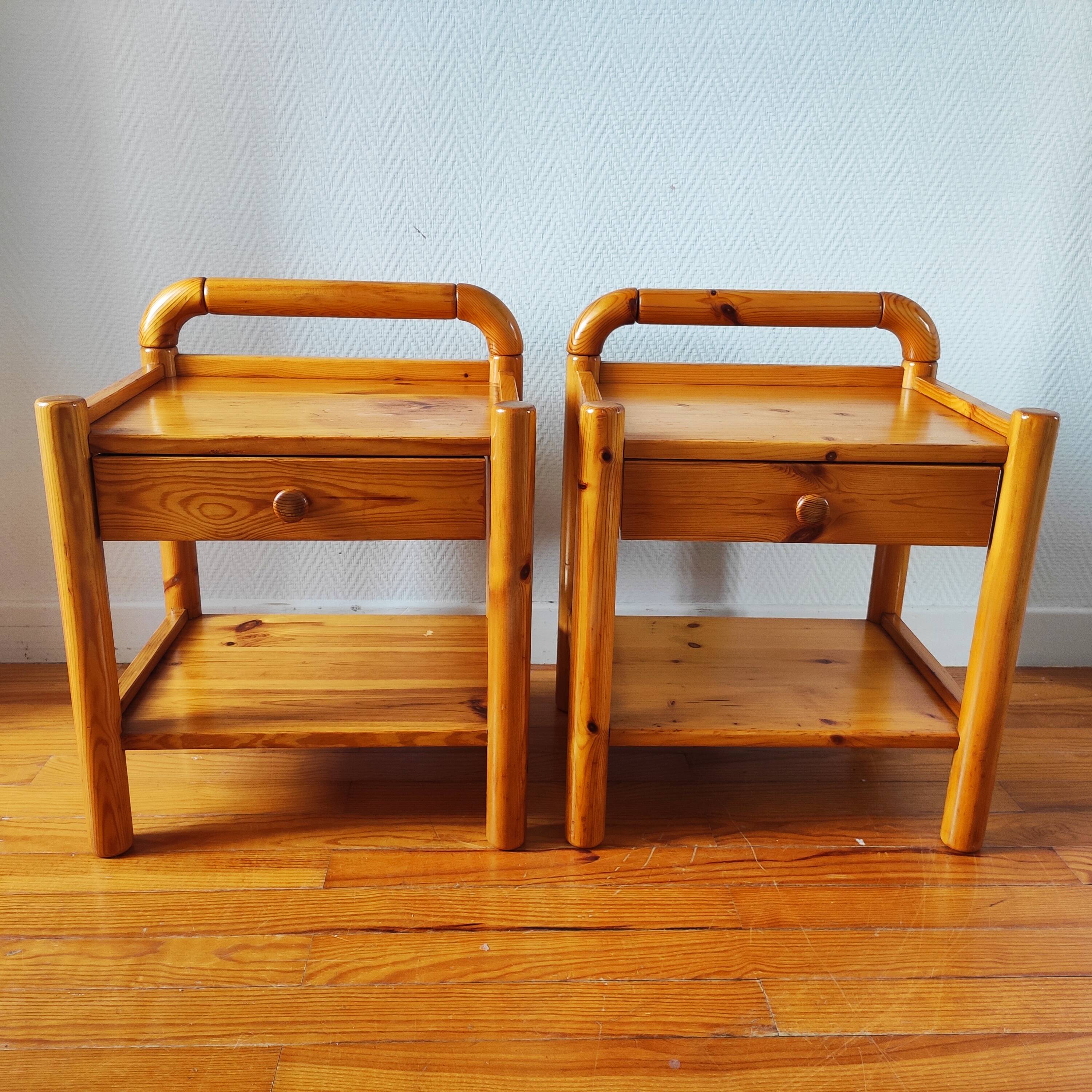 Pair of solid pine bedside tables 1980