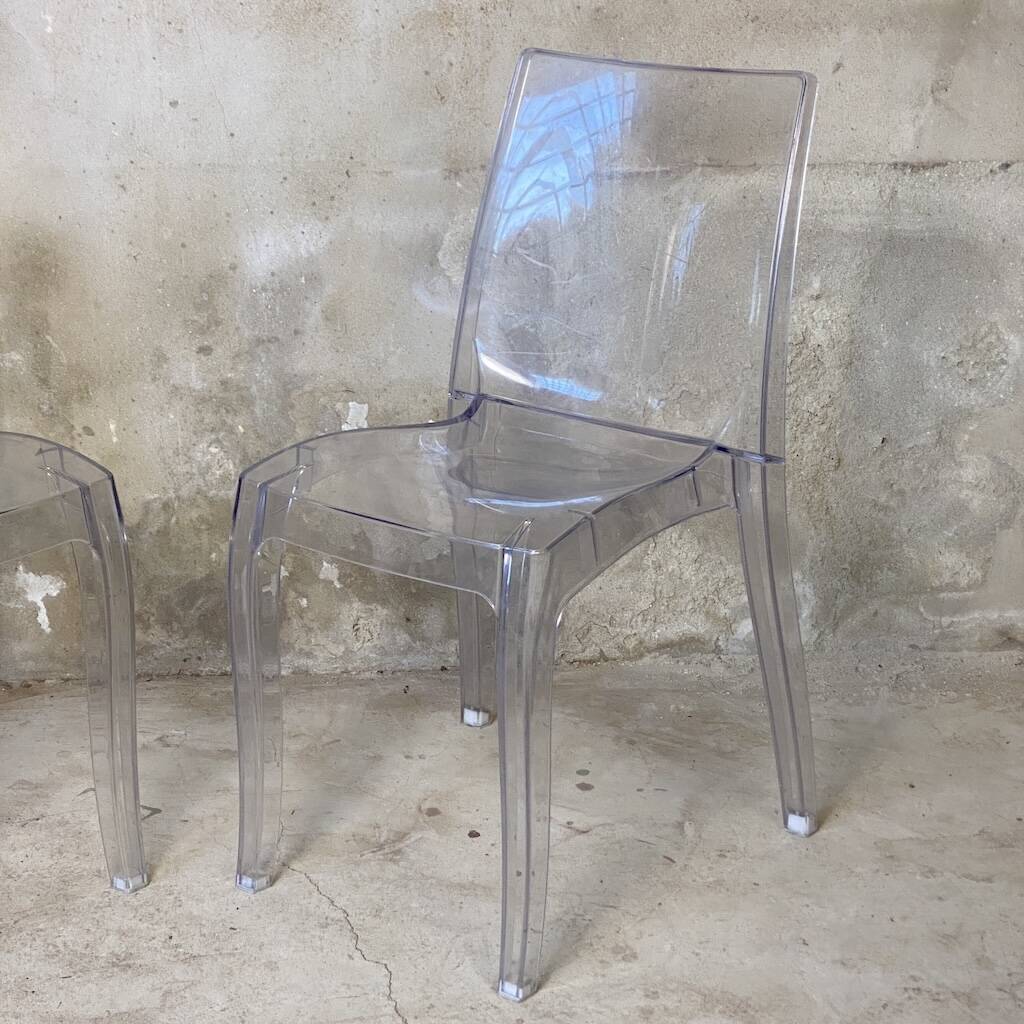 Pair of transparent polycarbonate chairs
