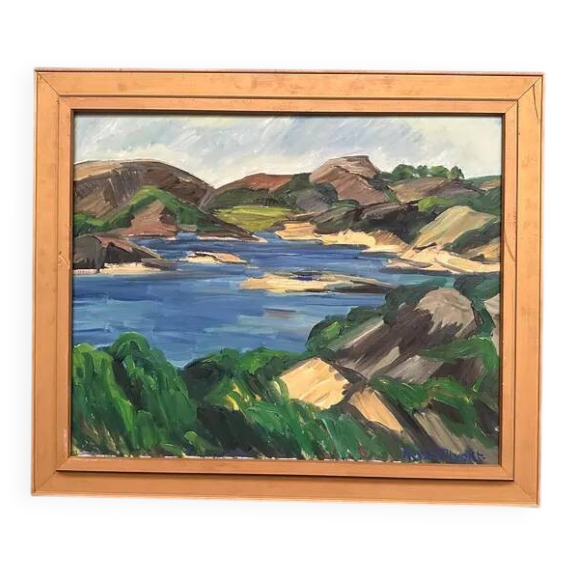 Original Swedish Oil on Canvas - "Lake" by Kersti Flyckt - Signed - Vintage and Framed - 79 × 66 cm (31.1 in × 26 in)