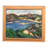 Huile sur toile originale suédoise - "Lac" par Kersti Flyckt - Signée - Vintage et encadrée - 79 × 66 cm (31,1 po × 26 po)