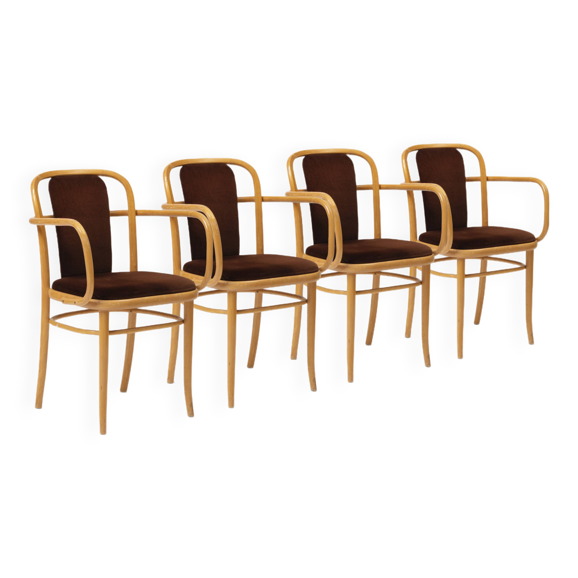 Set o 4 bentwood chairs in brown velvet by TON