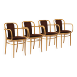 Set o 4 bentwood chairs in brown velvet by TON