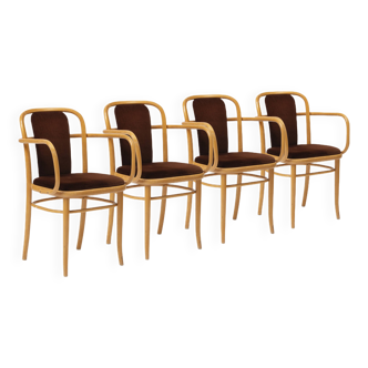 Ensemble de 4 chaises en bois courbé et velours marron par TON