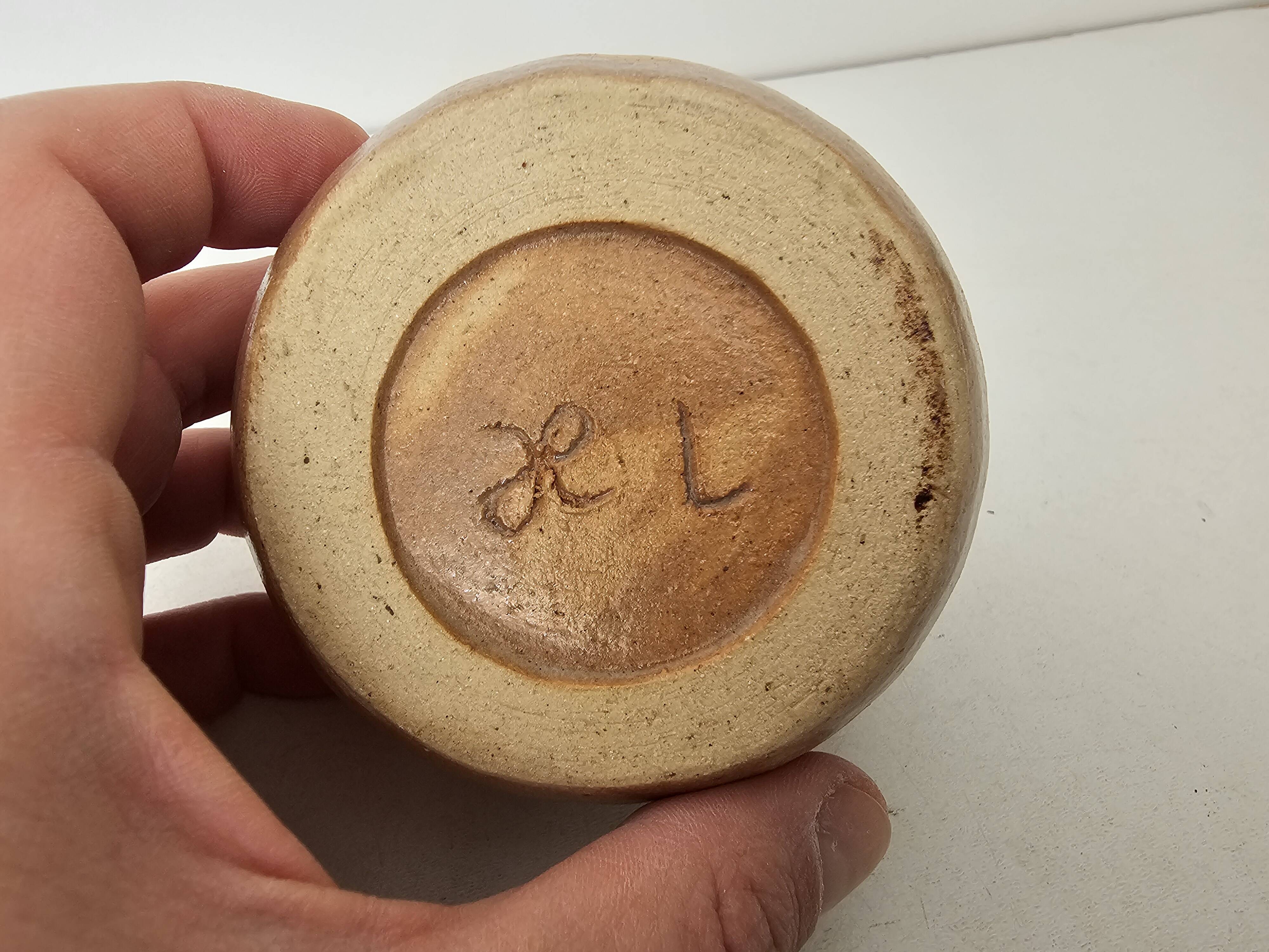 Glazed ceramic ball vase soliflore signed JL