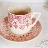 Sarreguemines earthenware coffee cups, "Wagram" pattern with saucer
