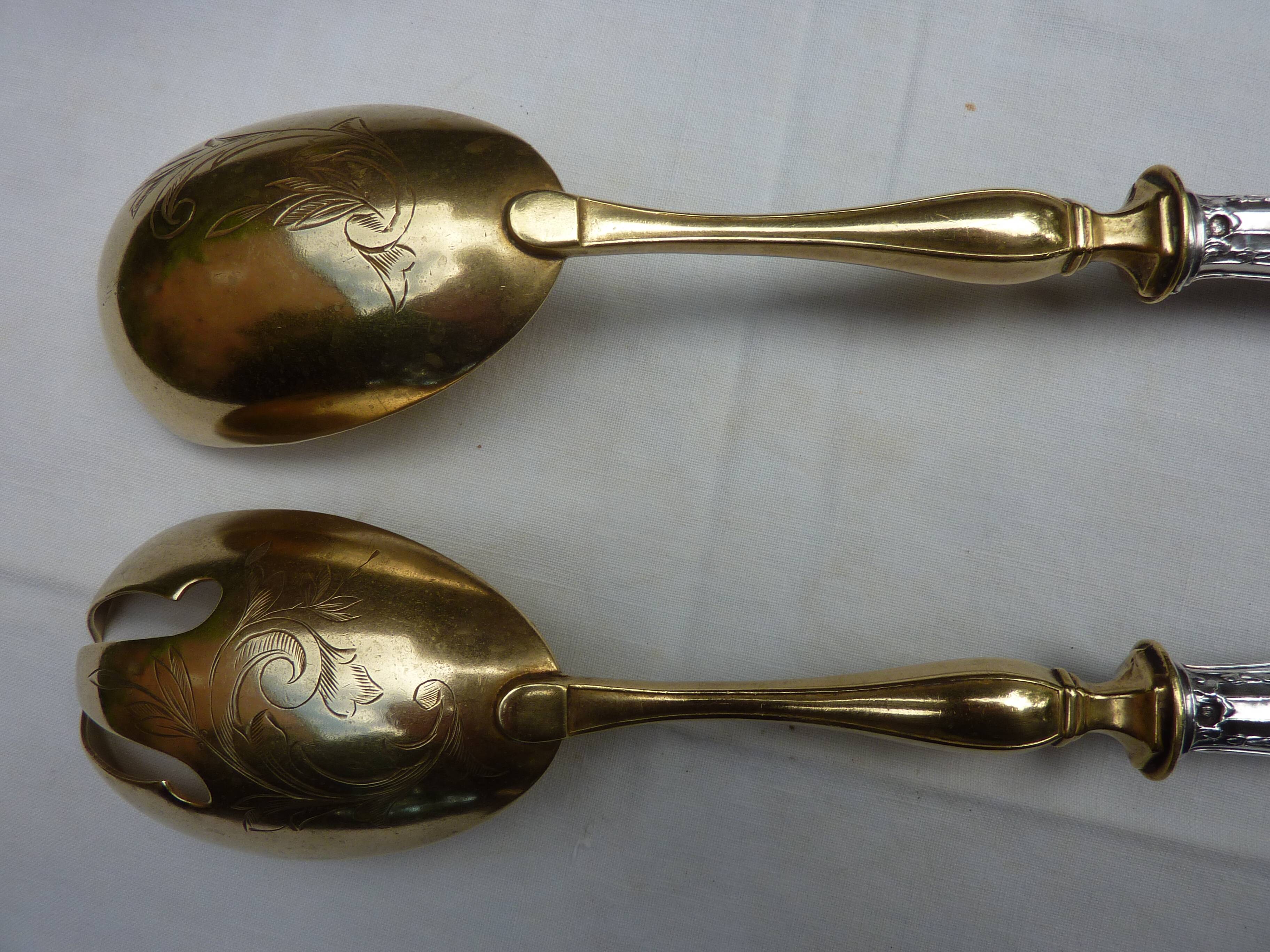 Filled silver salad serving cutlery, minerva hallmark