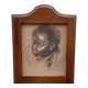 Tableau ancien portrait de garçon noir au fusain cadre en bois signé RD 96