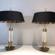 Pair of Brass and White Lacquer Table Lamps, Neoclassical Style, Tr
