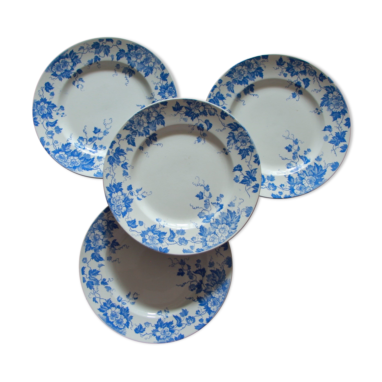 Set of 4 blue flower plates
