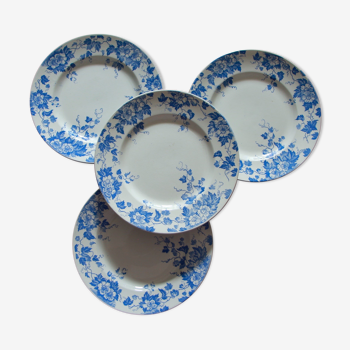 Lot de 4 assiettes fleurs bleues