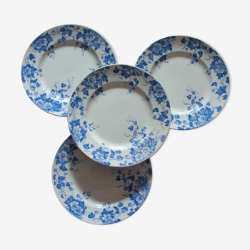 Set of 4 blue flower plates