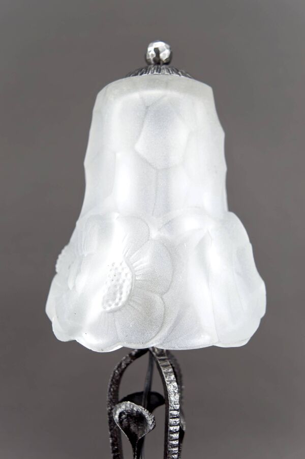 Lampe Art Déco en Fer Forgé, Tulipe Florale signée Degué, France, c. 1930